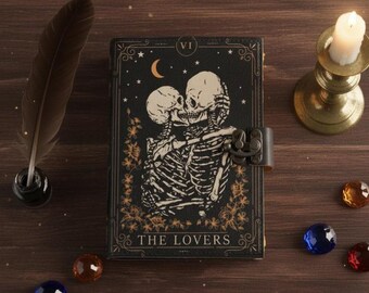 The Lovers Handmade Leather Gothic Journal – Witchcraft Spell Book of shadows with deckle page