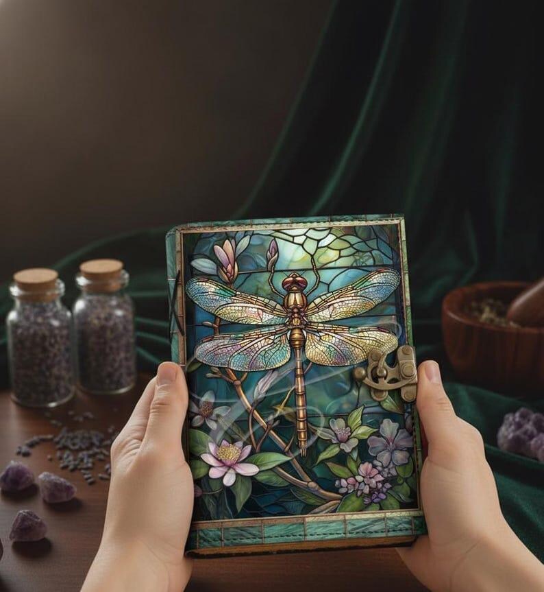 Dragonfly Leather Journal With Lock: Handmade Book of Shadows - Etsy