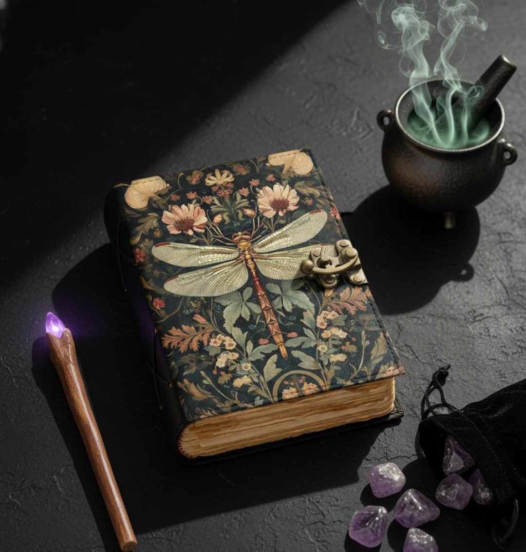 Dragonfly Leather Journal With Lock: Handmade Book of Shadows - Etsy