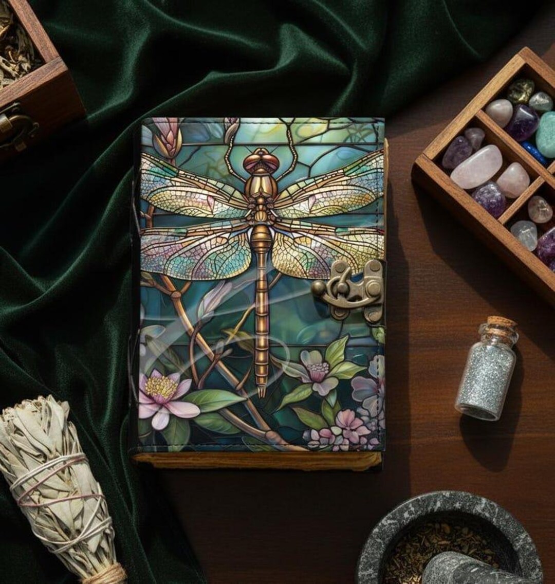 Dragonfly Leather Journal With Lock: Handmade Book of Shadows - Etsy
