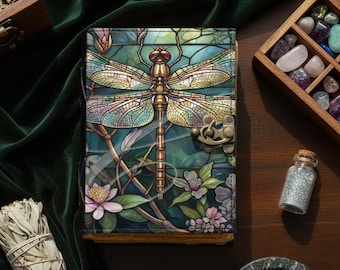 Dragonfly Leather Journal with Lock: Handmade Book of Shadows
