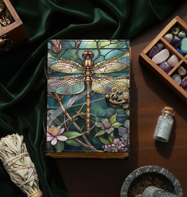 Dragonfly Leather Journal With Lock: Handmade Book of Shadows - Etsy