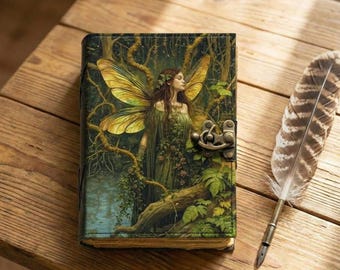 Handmade Fairy Leather Journal – Book of Shadows with Lock