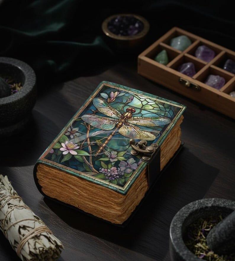 Dragonfly Leather Journal With Lock: Handmade Book of Shadows - Etsy