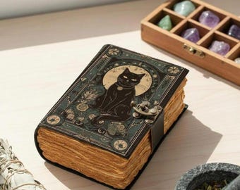 Grimorio de gato de cuero grande: Libro de las Sombras, Diario de hechizos