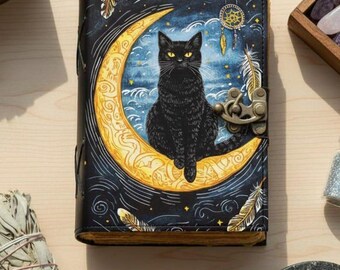 Diario de Gato Místico: Libro de Sombras de Cuero Sintético con Páginas Deshilachadas, Diario de Cantante