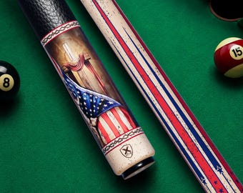 Taco de bilhar com a bandeira americana cristã, presente cristão para ele, presente patriótico, taco de bilhar patriótico, taco com temática religiosa, presente religioso