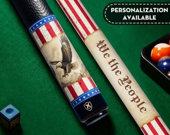 Taco de billar patriótico personalizado, taco de billar con la bandera estadounidense vintage, taco de billar con águila y estatua de la libertad, regalo personalizado de taco de billar America 250