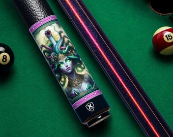 Reserva el taco de billar Mystic Medusa, taco de billar de diosa fantástica, taco de billar de mitología griega, taco de arte de Medusa neón, regalo de la reina gorgona