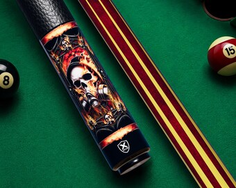 Reserva ya tu funda para taco de billar Hellfire Skull, funda personalizada para taco de billar para amantes de las calaveras, calcomanía para taco de billar con calavera de fuego, taco gótico para jugadores de billar.