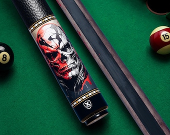 Red Skull Pool Cue, Gothic Skull Artwork, Horror Art Collectors, Gift for Him, Biker Gift