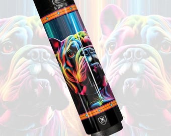 Taco de billar eléctrico de fibra de carbono Neon Cyber Frenchie, estilo pop art, con flujo luminoso, regalo de billar