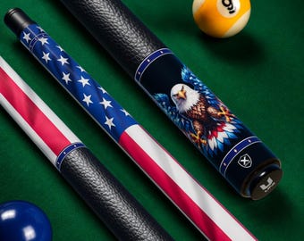 USA Flag Pool Cue, Eagle Billiard Stick for Him, Patriotic Pool Cue Wrap, American Style Cue Gift, Bald Eagle Pool Cue Design