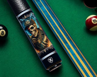 Reserva tu funda para taco de billar con calavera Outlaw, funda para taco de billar con calavera Rebel Biker Ski, calcomanía gótica personalizada para taco de billar, regalo para amantes de las calaveras.