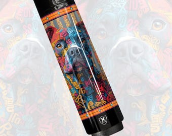 Pitbull tipográfico urbano, taco de billar de fibra de carbono, letras de arte callejero, arte pop, regalo de billar