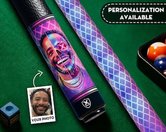 Neon Skull Portrait Pool Cue, Cyberpunk Billiard Stick, Personalized Photo Pool Cue, Glow Art Cue, Custom Pool Cue, Retro Neon Artwork