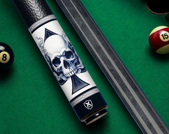 Reserva ya tu funda para taco de billar Ace Skull, funda personalizada para taco de billar para amantes de las calaveras, taco de billar con diseño de calavera de naipe, regalo gótico para jugadores de billar.