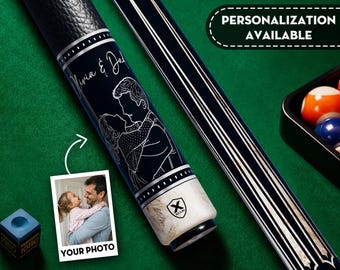Diseño personalizado de taco de billar por encargo, dibujo familiar personalizado a partir de una foto, regalo para papá, arte lineal personalizado, taco de billar personalizado