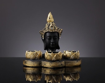 Gold Lotus Tealight Holder – Resin Puja Mandir Candle Stand