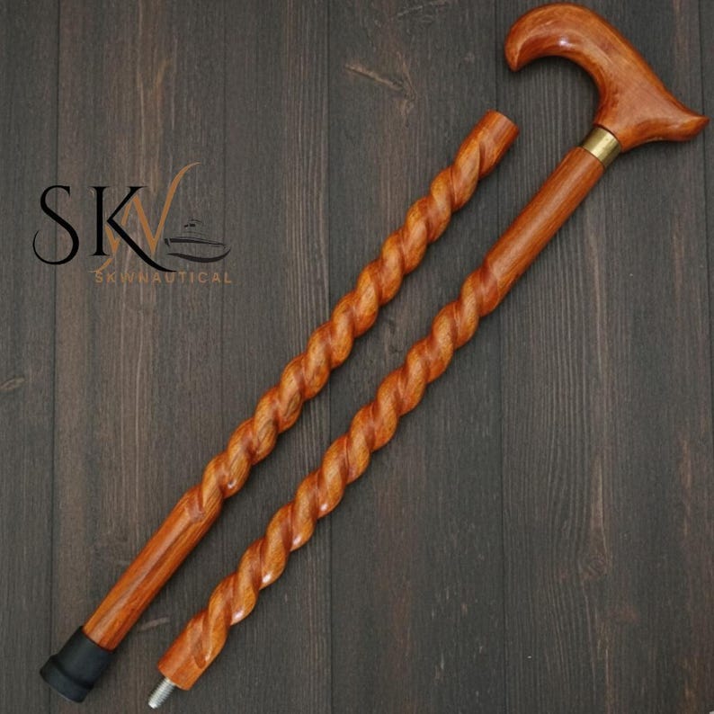 Handmade Wooden Walking Cane Adjustable and Foldable | Spiral Carving ...