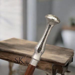 Handcrafted Brass Knob Handle Wooden Walking Stick – Nickel Plated Handle, Walking Cane