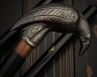 Personalized Handmade Raven Handle – Rosewood Wooden Shaft, Gothic Victorian Style Cane