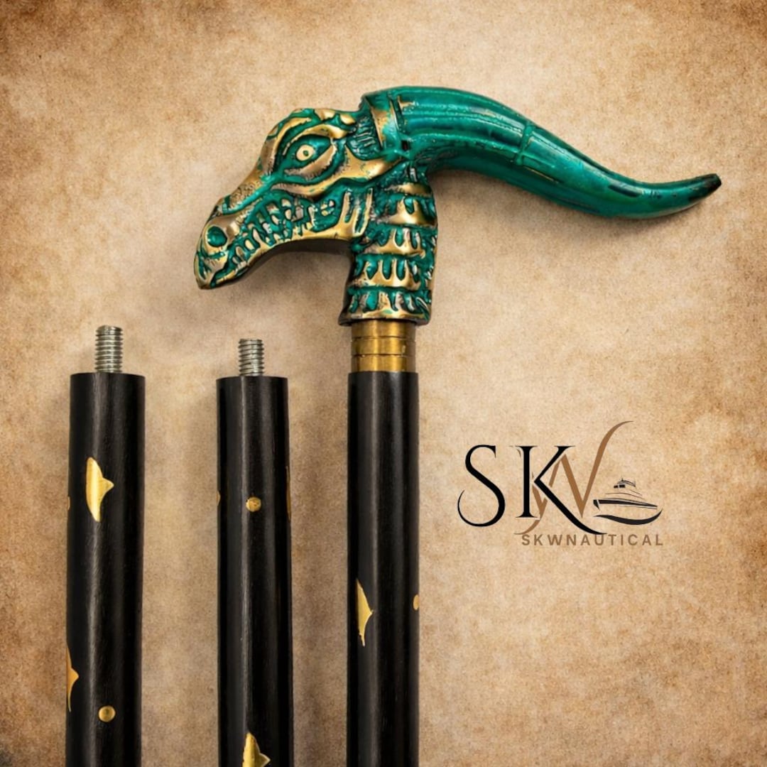Personalized Walking Stick, Dragon Head Aluminum Handle, Wooden Walking ...