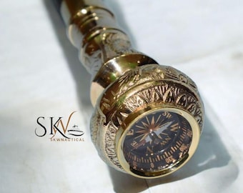 Handmade Brass Handle Cane Sword, Hardwood Walking Stick, Cosplay Prop, Travel Cane