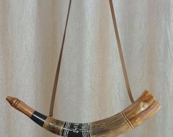 Handmade Viking Signal Horn Bugle - Large Hand Carved Natural With leather Strap