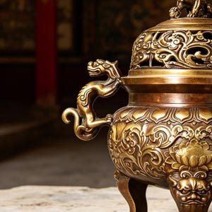 Antique Chinese Style Copper Incense Burner Lion Head Top Hollow Floral Pattern Himalayan Artisan Craft Home Fragrance Desktop Collectible