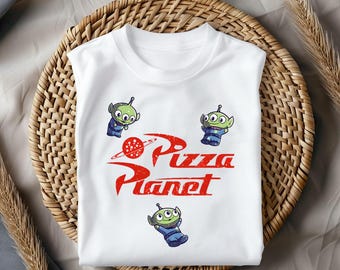 Pizza Planet Aliens T-Shirt, Cute Three Eyed Alien Tee, Toy Story Pizza Planet Shirt, Cartoon Alien Kids Tee, Trendy DTF Design Gift
