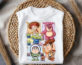 Toy Story Cartoon Shirt, Woody Buzz Jessie Lotso Tee, Cute Pixar Character T-Shirt, Alien Friends Top, Retro Animation Gift Idea