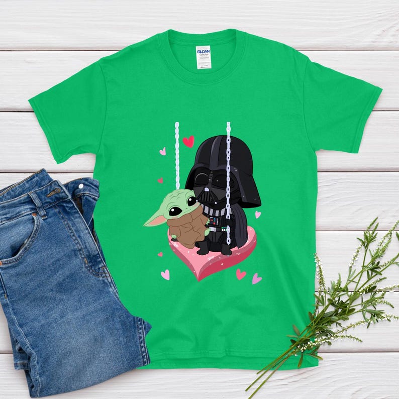 Star Wars Baby Yoda and Darth Vader Swing Shirt, Cute Heart Love Tee, Adorable Galaxy Valentine T-Shirt, Sweet Cartoon Lovers Top bild 11