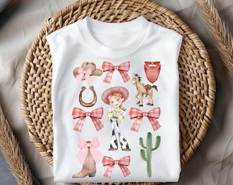 Western Cowgirl Girl Shirt, Toy Story Shirt, Pink Bow Rodeo Theme T-Shirt, Cute Country Birthday Outfit, Horse Lover Graphic Tee for Girls