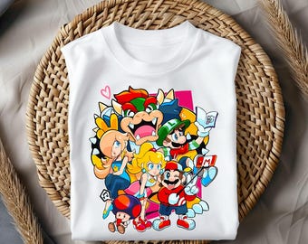 Super Mario Characters Shirt, Mario Luigi Peach Bowser Rosalina Toad Tee, Colorful Gaming Cartoon Shirt, Retro Video Game Fan Tee