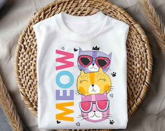 Cute Cat Shirt, Kawaii Cat T-Shirt, Funny Meow Shirt, Cartoon Cat Graphic Tee, Cool Cat Shirt, Cat Lover Gift Shirt