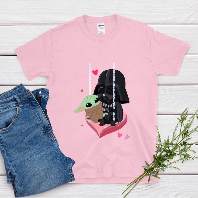 Star Wars Baby Yoda and Darth Vader Swing Shirt, Cute Heart Love Tee, Adorable Galaxy Valentine T-Shirt, Sweet Cartoon Lovers Top bild 9