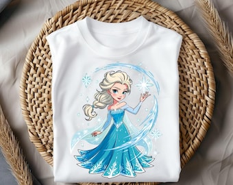 Elsa Princess T-Shirt, Frozen Elsa Cartoon Tee, Ice Queen Elsa Shirt, Cute Chibi Elsa Graphic T-Shirt, Girls Princess Winter Shirt