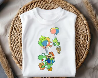 Super Mario Shirt, Retro Gaming Tshirt, Mario Balloon Ride Shirt, Cute Mario Yoshi Tee, Colorful Gamer Tshirt, Mario Bros Shirt