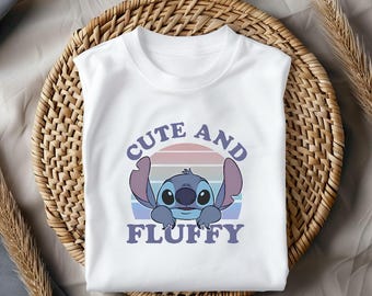 Cute and Fluffy Stitch Shirt, Adorable Blue Alien Tee, Disney Stitch Shirt, Pastel Retro Disney T-Shirt, Funny Cartoon Comfort Gift Top