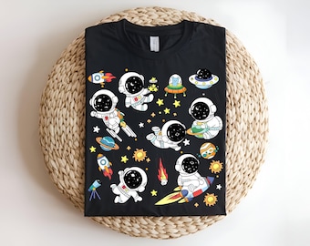 Cute Astronaut Shirt, Cartoon Space T-Shirt, Kawaii Astronaut Tee, Space Pattern Shirt, Galaxy Astronaut Graphic Tee