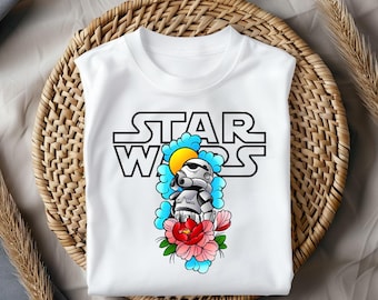 Stormtrooper Floral Shirt, Star Wars Inspired Tee, Cool Galaxy Soldier Top, Space Art T-Shirt, Sci-Fi Gift for Him, Retro Flower Shirt
