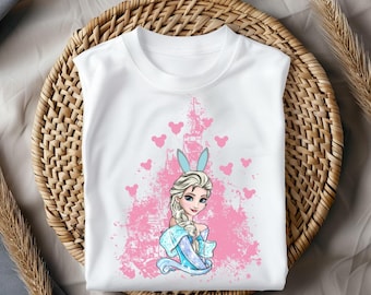 Elsa Easter Shirt, Ice Princess Bunny Tee, Cute Disney Easter Castle Shirt, Pink Fairy Tale Spring Graphic T Shirt