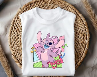 Angel Cartoon Shirt, Cute Pink Alien Tee, Fun Music Style T-Shirt, Girly Aesthetic Top, Trendy Character Shirt, Kawaii Vibe Tee