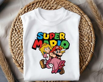 Super Mario and Peach Shirt, Funny Gamer Couple Tee, Retro Video Game Graphic T-Shirt, Cute Nintendo Style Top, Gift for Gamer Boyfriend