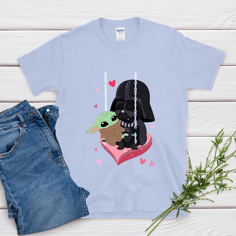 Star Wars Baby Yoda and Darth Vader Swing Shirt, Cute Heart Love Tee, Adorable Galaxy Valentine T-Shirt, Sweet Cartoon Lovers Top bild 10