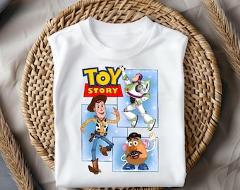 Toy Story Characters T-Shirt, Woody & Buzz Lightyear Tee, Mr Potato Head Shirt, Retro Disney Cartoon Graphic Tee, Kids Gift Shirt