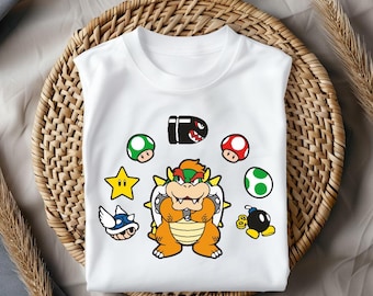 Bowser Mario T-Shirt, Retro Super Mario Enemies Tee, Gamer Bowser Graphic Shirt, Kids Gaming Outfit, Nintendo Style Gift