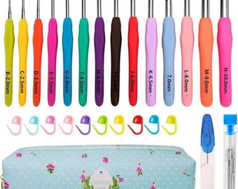 14-Piece Ergonomic Crochet Hook Set (2mm-10mm) with Case - Beginner-Friendly Long Needles for Comfortable Crafting