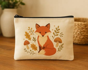 Neceser personalizado con cremallera / Fox & Mushrooms, bolsa de maquillaje personalizada